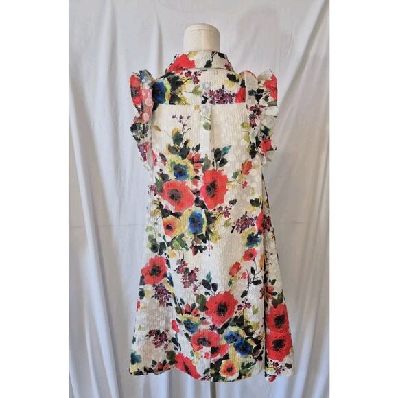 Anthropologie Eva Franco Womens Colorful Floral Ruffle Shirt Dress Large - Picture 6 of 7